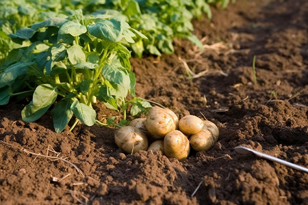 土豆叶在土里的土豆背景