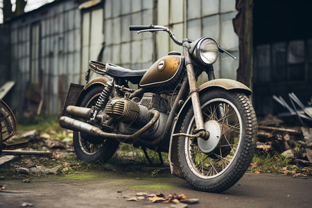 破旧生锈的老式摩托车图片