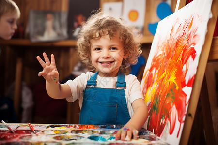 绘画课程邀请幼儿园创作画作的小女孩背景