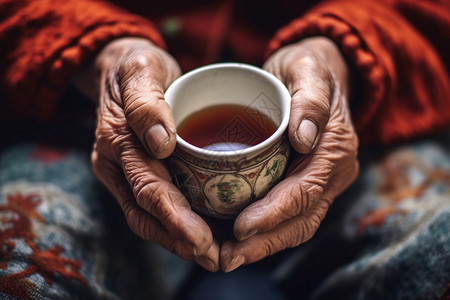 捧着茶的手手指皱纹手高清图片