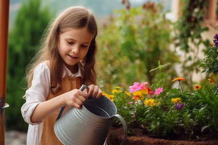 小女孩浇花正在浇水的小女孩背景