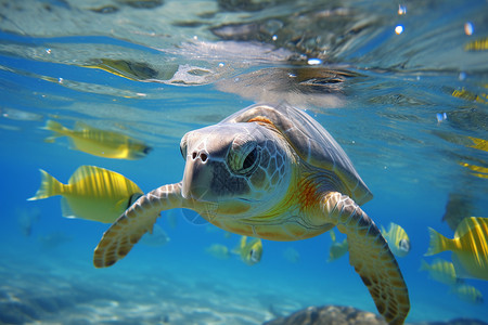 深海鱼群海洋生物的海龟背景