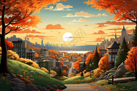风景如画的秋色城市图片