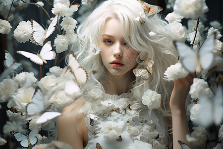 美丽漂亮的白发女孩背景图片