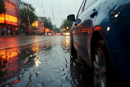 下雨天街道下雨天湿滑的城市街道背景