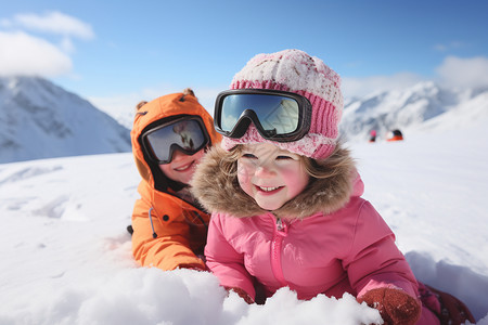 室外滑雪场中玩耍的孩子背景图片
