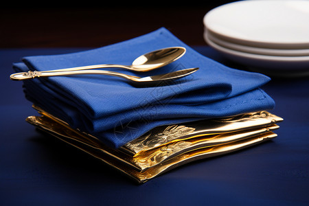 桌子上的餐巾和刀叉图片