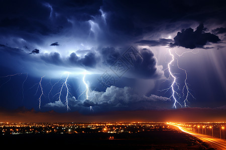 恶劣天气摄影城市中的雷暴天气设计图片
