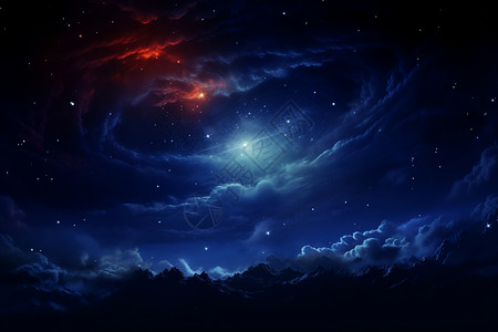 蓝色星际科幻的星云插画