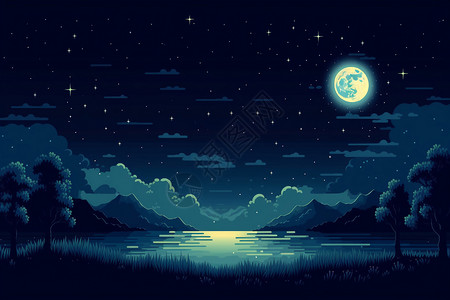 满月和满天星背景图片