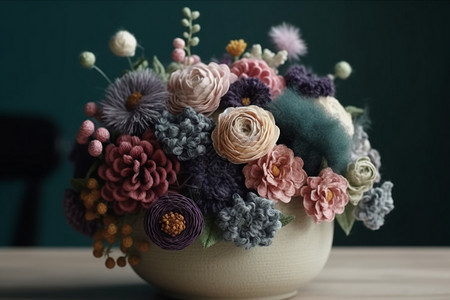 羊毛毡艺术插花DIY高清图片