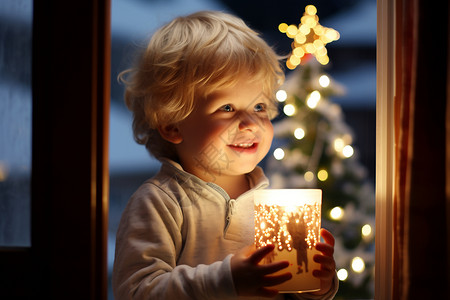 庆祝圣诞节的可爱小男孩背景图片