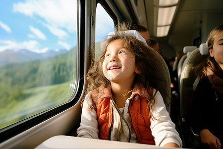 期待旅行的小女孩乘坐高铁的女孩背景