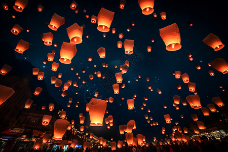 中元节无常节日放飞的孔明灯背景