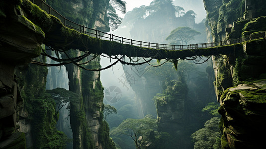 森林里吊桥户外自然插画