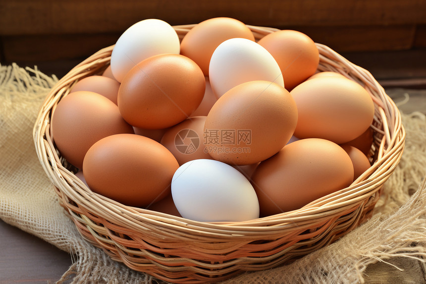 篮筐中的鸡蛋图片