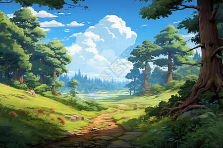 风景如画的夏季森林景观背景图片