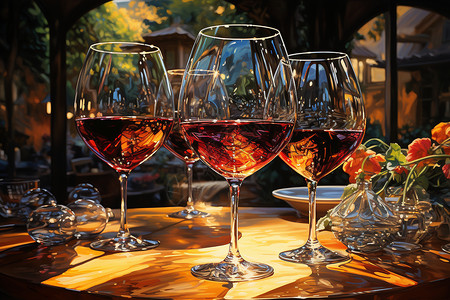 红酒酿造庄园品酒的红酒杯插画