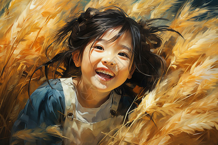 女孩在领域躺在金色的稻田上的小女孩插画