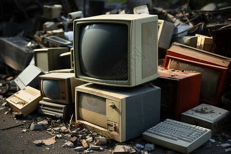 过时的堆积的废弃电子显示器背景