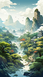 山川河流插画背景图片