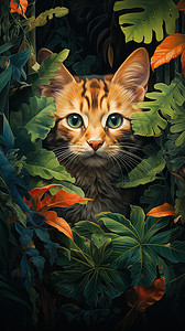 原始丛林中的猫高清图片
