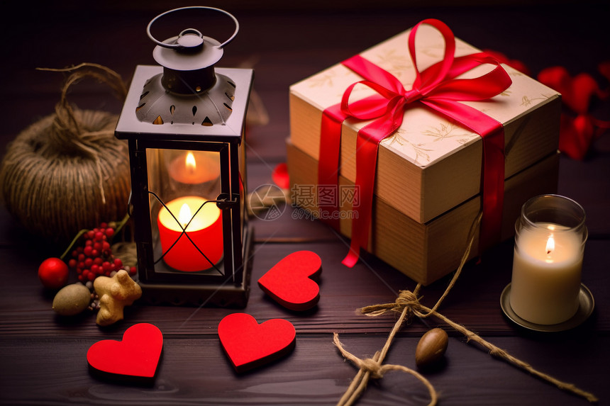 蜡烛和礼品盒图片