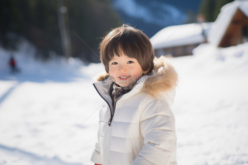 雪地里开朗的男孩图片