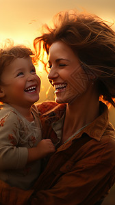 笑脸太阳女人和她的孩子背景