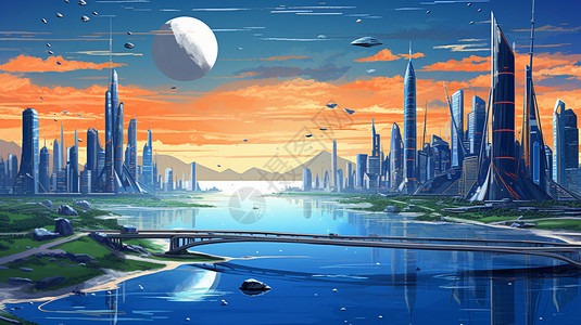 未来城市的插画图片