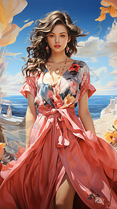 金色沙滩上的女人背景图片