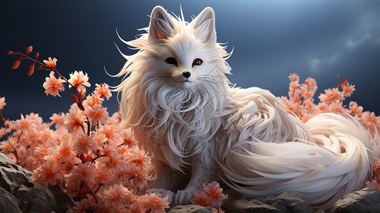 梦幻的白狐背景图片