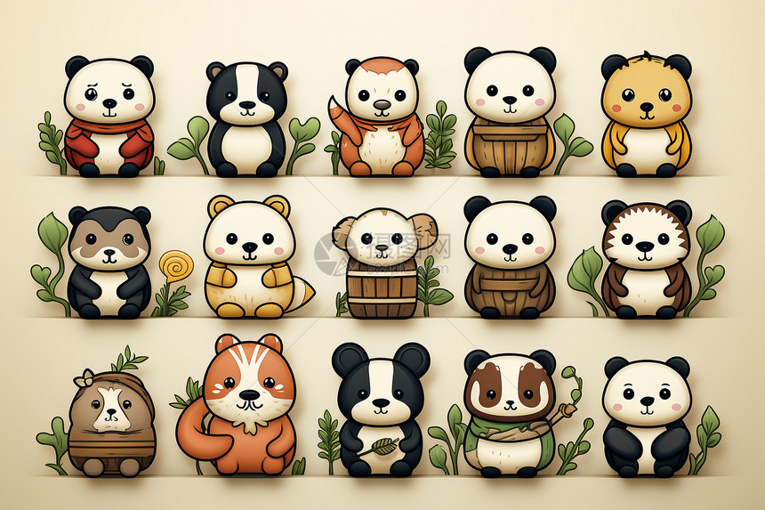 一系列线性熊猫图标图片