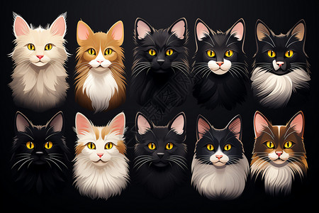 一系列小猫平面插图背景图片