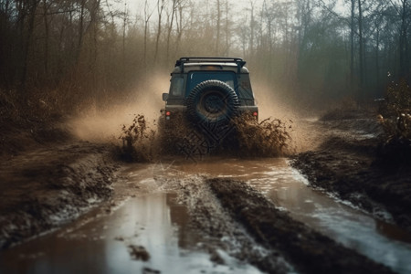 汽车通过泥泞的沼泽高清图片