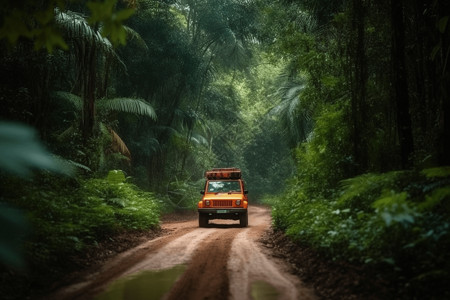 丛林的橙色汽车图片