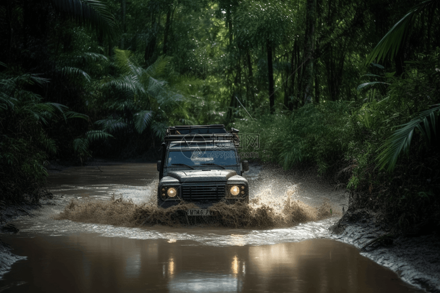 雨林行驶的越野车图片