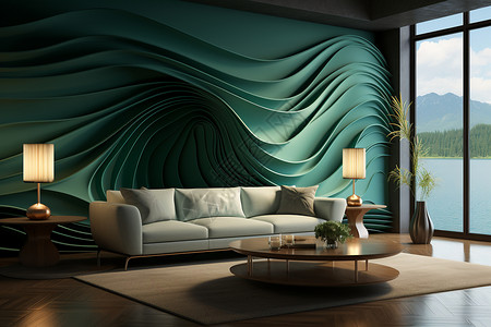 3D壁画有视觉冲击的客厅背景