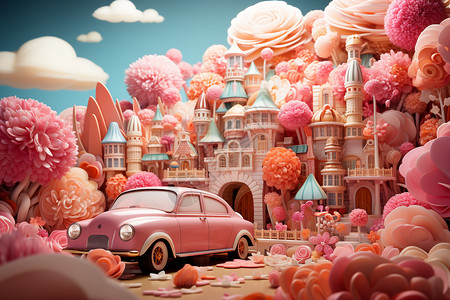 模拟汽车粉红色的世界插画
