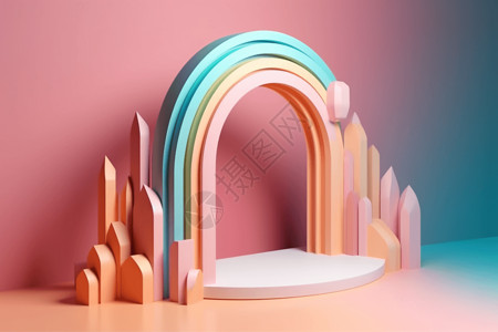 粉彩墙彩虹拱门粉彩背景设计图片