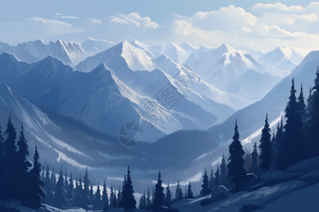 宁静的雪山平面插图背景图片