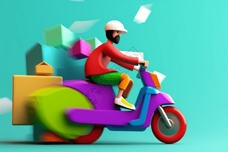 粉皮纸箱素材送货员骑摩托车3d设计设计图片