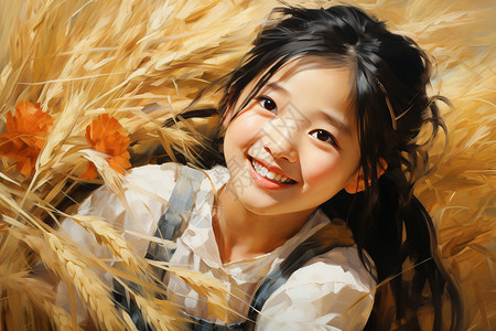 稻田里的女孩子图片