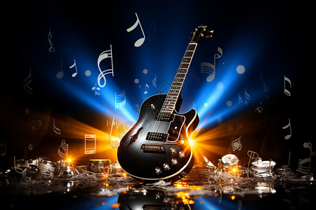 吉他和音符音乐的音符和乐器设计图片