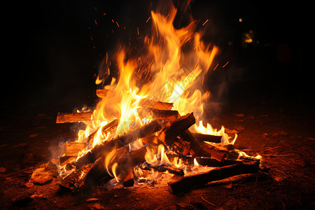 夜晚点燃的篝火背景图片