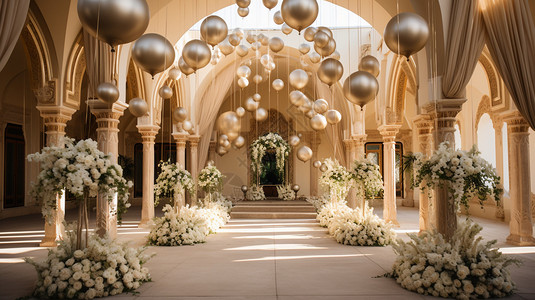 婚礼花卉拱门简单的香槟婚礼背景