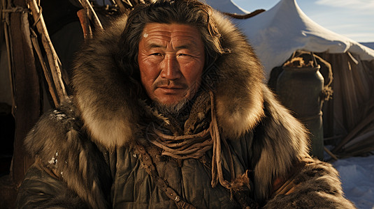 毛领蒙古男人背景