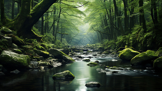 森林河流景色图片