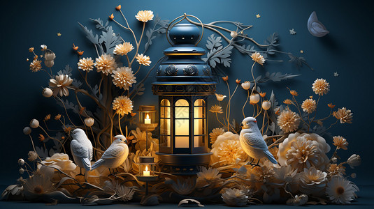 灯笼和花朵背景图片