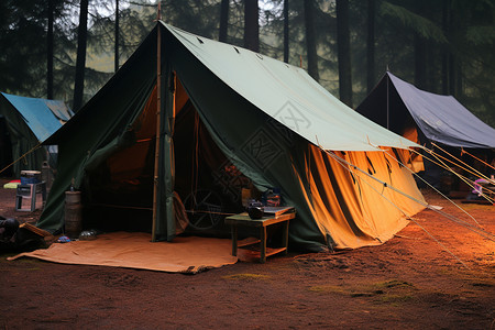 户外搭建的露营帐篷背景图片